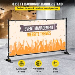 VEVOR 8 X 8 Ft Banner Stand Adjustable Height and Width Display Backdrop Lightweight Portable Trade Show Wall for Photography