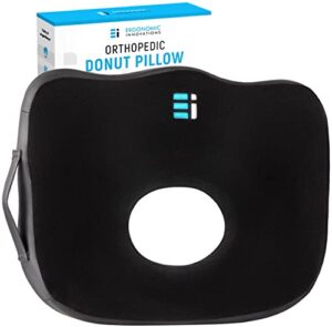 ergonomic innovations orthopedic donut pillow: memory foam chair seat cushion for tailbone and coccyx pain, sciatica, and pressure relief – car, desk, and office chair pad cushions and pillows (black)