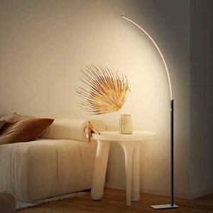 Modern 63" Arc Floor Lamp - Brushed Sliver Standing Lamp for Living Room and Bedroom, Touch Control 3000K Warm Light and 3-Way Dimmable Brightness Grey Lamp, Unique LED Corner Floor Lamp for Couch