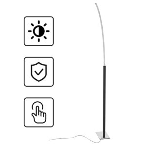 Modern 63" Arc Floor Lamp - Brushed Sliver Standing Lamp for Living Room and Bedroom, Touch Control 3000K Warm Light and 3-Way Dimmable Brightness Grey Lamp, Unique LED Corner Floor Lamp for Couch