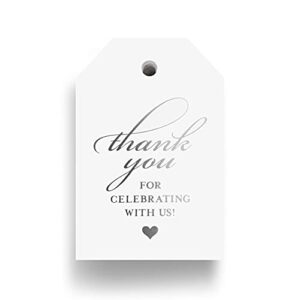 bliss collections thank you tags, 50 real silver foil gift tags for weddings, receptions, bridal showers, baby shower favors, engagement parties, special events, thank you for celebrating with us