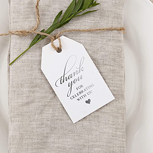 Bliss Collections Thank You Tags, 50 Real Silver Foil Gift Tags for Weddings, Receptions, Bridal Showers, Baby Shower Favors, Engagement Parties, Special Events, Thank You for Celebrating with Us