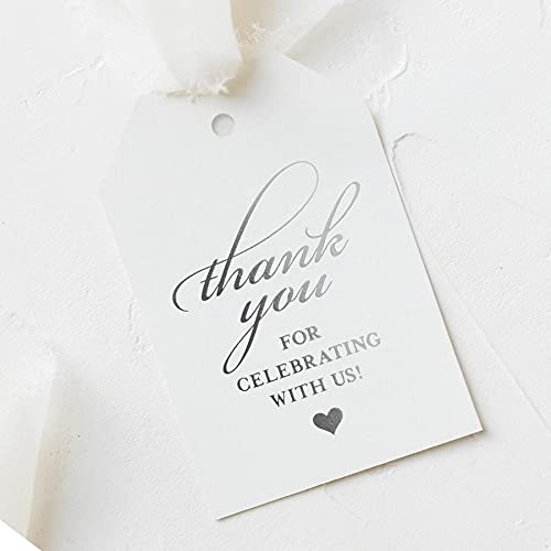 Bliss Collections Thank You Tags, 50 Real Silver Foil Gift Tags for Weddings, Receptions, Bridal Showers, Baby Shower Favors, Engagement Parties, Special Events, Thank You for Celebrating with Us