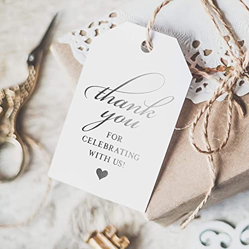 Bliss Collections Thank You Tags, 50 Real Silver Foil Gift Tags for Weddings, Receptions, Bridal Showers, Baby Shower Favors, Engagement Parties, Special Events, Thank You for Celebrating with Us