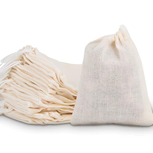 Chielor 50 Pieces Cotton Drawstring Bags, Reusable Muslin Bag Sachet Bag Gift Bag Jewelry Pouch for Wedding Party Home Supplies, Natural Unbleached Coffee/Spice/Tea/Herbs/Soup Bags (3 by 4 Inches)