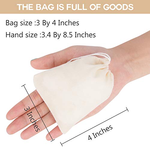 Chielor 50 Pieces Cotton Drawstring Bags, Reusable Muslin Bag Sachet Bag Gift Bag Jewelry Pouch for Wedding Party Home Supplies, Natural Unbleached Coffee/Spice/Tea/Herbs/Soup Bags (3 by 4 Inches)