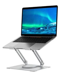 soundance adjustable laptop stand with 360° rotating heavy base, ergonomic laptop riser for desk, stable laptop holder for collaborative working, suit for 10-15.6″ pc computer, dual shaft, silver