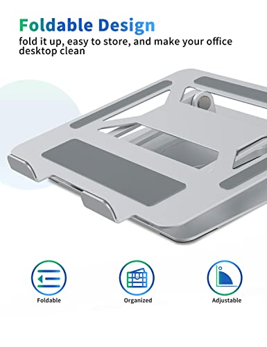 SOUNDANCE Adjustable Laptop Stand with 360° Rotating Heavy Base, Ergonomic Laptop Riser for Desk, Stable Laptop Holder for Collaborative Working, Suit for 10-15.6" PC Computer, Dual Shaft, Silver