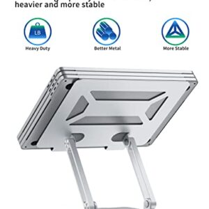 SOUNDANCE Adjustable Laptop Stand with 360° Rotating Heavy Base, Ergonomic Laptop Riser for Desk, Stable Laptop Holder for Collaborative Working, Suit for 10-15.6" PC Computer, Dual Shaft, Silver