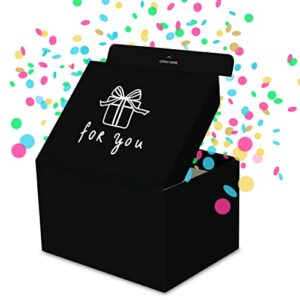 fettipop exploding confetti gift box (black – for you) diy 7.1×5.5×4.3 inches, surprise confetti pop up gift box birthday, party, father’s and mother’s day, graduations, anniversaries, holidays, any occasion
