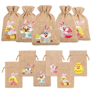 diyasy easter burlap gift bags, 36 pcs bunny and chick candy bags with drawstrings for kids easter party favor