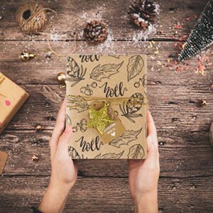 RUSPEPA Christmas Wrapping Paper - Brown Kraft Paper with Black Christmas Elements Print Paper - 4 Roll-30Inch X 10Feet Per Roll