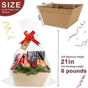 Bigger Baskets for Gifts Empty ,6 Pack Sturdy Kraft Basket With Handles Gift Basket Kit,6 Shrink Wrap Bags, 6 Bows and Hang Tag，Empty Gift Baskets Supplies Wrap To Fill For Holiday And Any Occasion