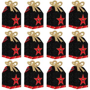 Big Dot of Happiness Red Carpet Hollywood - Square Favor Gift Boxes - Movie Night Party Bow Boxes - Set of 12