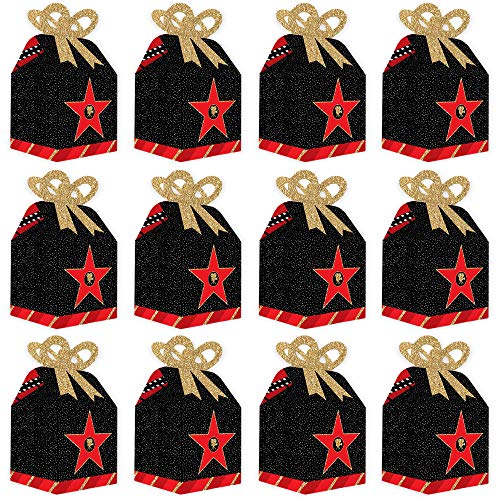 Big Dot of Happiness Red Carpet Hollywood - Square Favor Gift Boxes - Movie Night Party Bow Boxes - Set of 12