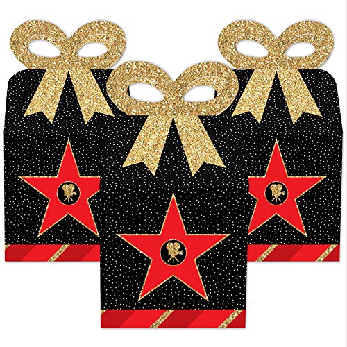 Big Dot of Happiness Red Carpet Hollywood - Square Favor Gift Boxes - Movie Night Party Bow Boxes - Set of 12