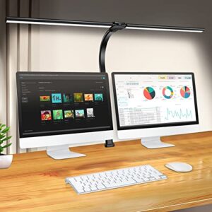 leadgoods led desk lamp, double head led desk lamps for home office architect workbench 31.5″ wide lighting-5 color modes and stepless dimming auto timer 24w modern desk lamp clamp for monitor studio