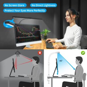 LeadGoods LED Desk Lamp, Double Head LED Desk Lamps for Home Office Architect Workbench 31.5" Wide Lighting-5 Color Modes and Stepless Dimming Auto Timer 24W Modern Desk Lamp Clamp for Monitor Studio