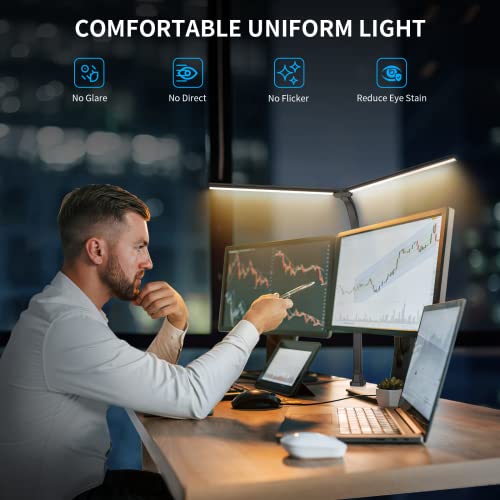 LeadGoods LED Desk Lamp, Double Head LED Desk Lamps for Home Office Architect Workbench 31.5" Wide Lighting-5 Color Modes and Stepless Dimming Auto Timer 24W Modern Desk Lamp Clamp for Monitor Studio