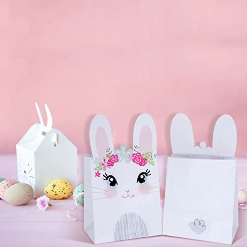 WEEPA 20 Pack Easter Paper Bags for Kids Easter Cute Bunny Paper Treat Bags Party Favor Gift Candy Bags for Birthday Baby Shower