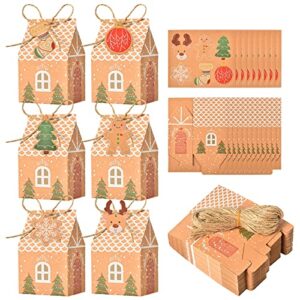 ykligtn 50 packs latest christmas candy & cookie boxes, gift wap bags with 108pcs diy pattern tags and hemp rope,creative small&stickers house design food storage wedding or baby shower party favors