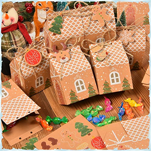 YKLIGTN 50 Packs latest Christmas Candy & Cookie Boxes, Gift Wap Bags with 108PCS DIY Pattern Tags and hemp rope,Creative Small&Stickers House Design Food Storage Wedding or Baby Shower Party Favors