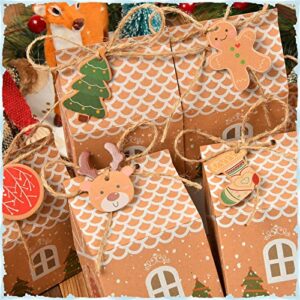 YKLIGTN 50 Packs latest Christmas Candy & Cookie Boxes, Gift Wap Bags with 108PCS DIY Pattern Tags and hemp rope,Creative Small&Stickers House Design Food Storage Wedding or Baby Shower Party Favors