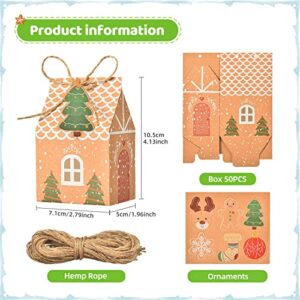 YKLIGTN 50 Packs latest Christmas Candy & Cookie Boxes, Gift Wap Bags with 108PCS DIY Pattern Tags and hemp rope,Creative Small&Stickers House Design Food Storage Wedding or Baby Shower Party Favors