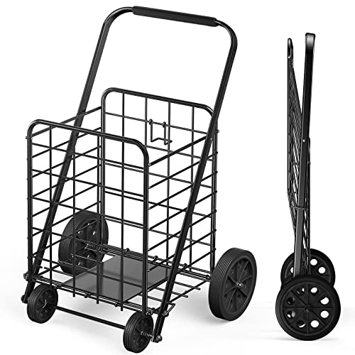 Amada Shopping Cart for Groceries with 176LBS/91L Large Capacity, Heavy Duty Grocery Cart with Wheels, Folding Utility Shopping Cart on Wheels for Groceries, Laundry, Pantry, Garage