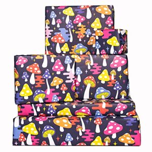 central 23 – navy blue wrapping paper – colorful psychedelic mushrooms – 6 gift wrap sheets – for men women kids – birthday wrapping paper – eco friendly – recyclable