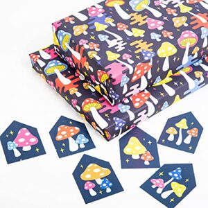 CENTRAL 23 - Navy Blue Wrapping Paper - Colorful Psychedelic Mushrooms - 6 Gift Wrap Sheets - For Men Women Kids - Birthday Wrapping Paper - Eco Friendly - Recyclable