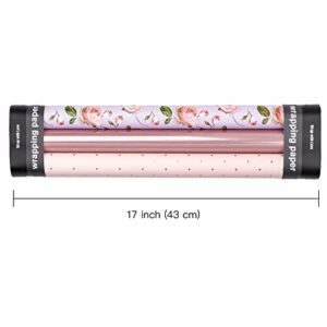 WRAPAHOLIC Wrapping Paper Roll - Mini Roll - 3 Rolls - 17 Inch X 120 Inch Per Roll - Pink and Rose Gold Design for Wedding, Holiday, Party, Baby Shower