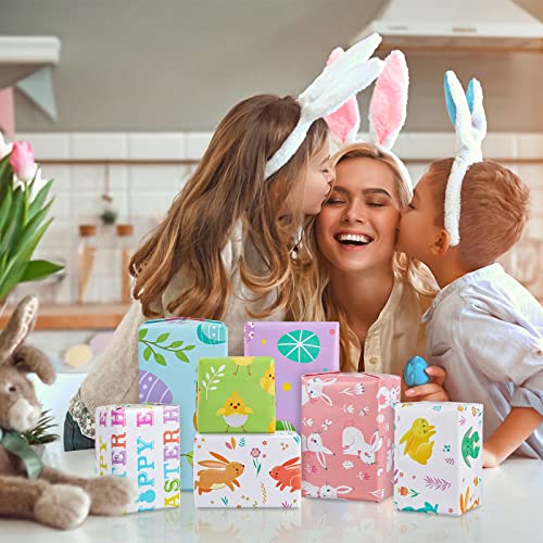 Whaline 12 Sheet Easter Wrapping Paper 6 Designs Easter Egg Bunny Rabbit Wrapping Paper Watercolor Cartoon Art Paper for Spring Holiday Birthday Baby Shower Party Gift Wrap DIY Craft, 19.7 x 27.6 in