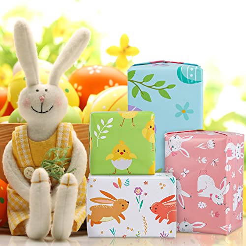 Whaline 12 Sheet Easter Wrapping Paper 6 Designs Easter Egg Bunny Rabbit Wrapping Paper Watercolor Cartoon Art Paper for Spring Holiday Birthday Baby Shower Party Gift Wrap DIY Craft, 19.7 x 27.6 in