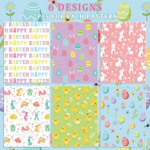 Whaline 12 Sheet Easter Wrapping Paper 6 Designs Easter Egg Bunny Rabbit Wrapping Paper Watercolor Cartoon Art Paper for Spring Holiday Birthday Baby Shower Party Gift Wrap DIY Craft, 19.7 x 27.6 in