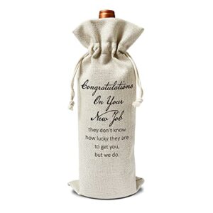 congratulationg on your new job wine gift bags – gift for co-worker, collegues, friend, family, new job – reusable burlap with drawstring gift bag (5.5″x 13.5″)-1 pcs/jiu055