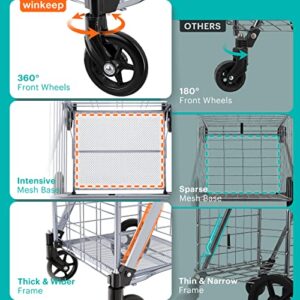 Shopping Cart, Jumbo Double Basket Grocery Cart 340 lbs Capacity Folding Shopping Cart with 360° Rolling Swivel Wheels Super Loading Utility Shopping Cart for Laundry, Shopping, Grocery, Luggage