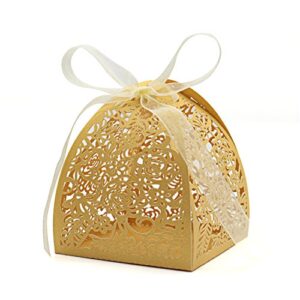 kposiya pack of 100 laser cut rose candy boxes, favor boxes 2.5″x 2.5″x 3.1″, gift boxes for bridal shower anniverary birthday party wedding favor (100,gold)