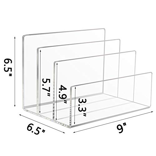 Tasybox Acrylic File Holder, Clear File Sorter Desk File Organizer 3 Sections Office Desktop Rack 9" x 6.5" x 6.5"