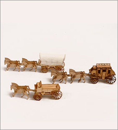 Desktop Wooden Model Kit Western Wagon Set