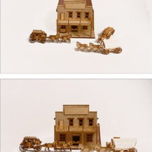 Desktop Wooden Model Kit Western Wagon Set