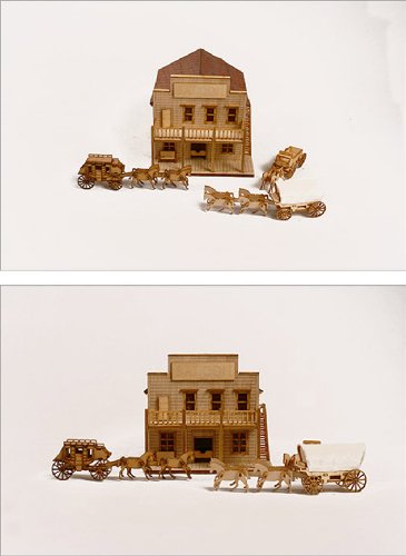 Desktop Wooden Model Kit Western Wagon Set