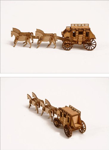 Desktop Wooden Model Kit Western Wagon Set