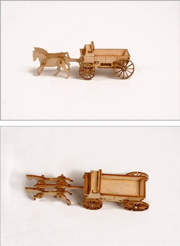 Desktop Wooden Model Kit Western Wagon Set
