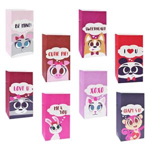 JOYIN 48 Pieces Valentines Day Gift Bags Craft Paper Treat Bags Valentine Goodie Bags with Different Characters for Kids Party Favor Supplies