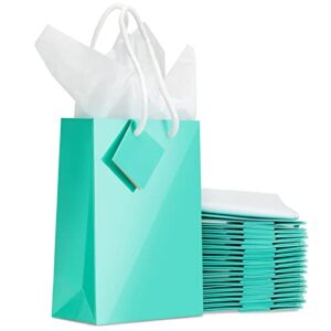 blue panda small teal party favor gift bags with handles, tissue paper (5.5 x 7.9 in, 20 pack)