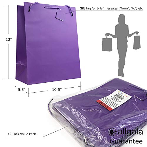 allgala 12PK Value Premium Solid Color Paper Gift Bags -13" Large (Purple)