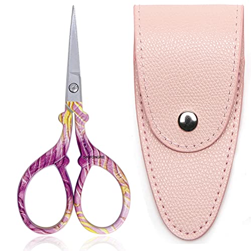 GAIFONGRE 3.6 inch Small Precision Scissors, Sewing scissors with leather sheath cover,Small Stainless Steel craft tools,sewing supplies,Needlework Threading Shears , color Purple