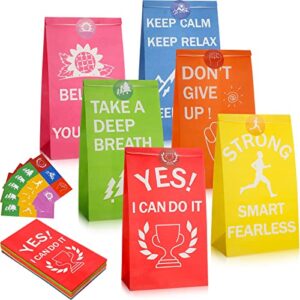 30 pcs motivational party favor bags, inspirational quote small gift bags, 6 solid colored small paper bags, candy goodie paper treat bags for kids birthday baby shower, 9.45 x 5.12 x 3.15 inches