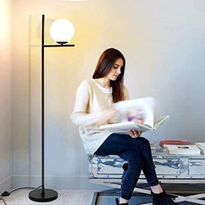 DLLT Modern LED Sphere Floor Lamp-9W Frosted Glass Globe Standing Lamps for bedroom, Energy Saving Mid Century Tall Pole Standing Accent lighting for Living Room, Office, Bedroom, Black